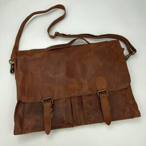 Sharo Leather Crossbody Messenger Bag Brown 15” X 12”